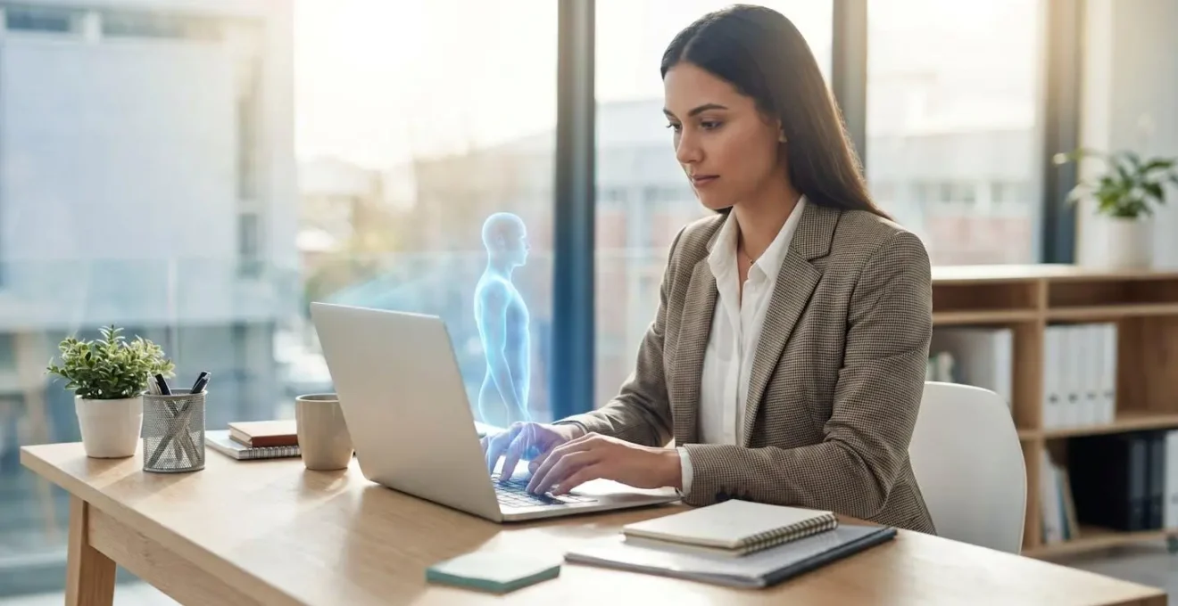 Eine Person gibt Text in eine KI-Plattform ein, um einen digitalen Avatar für ein professionelles Video zu erstellen